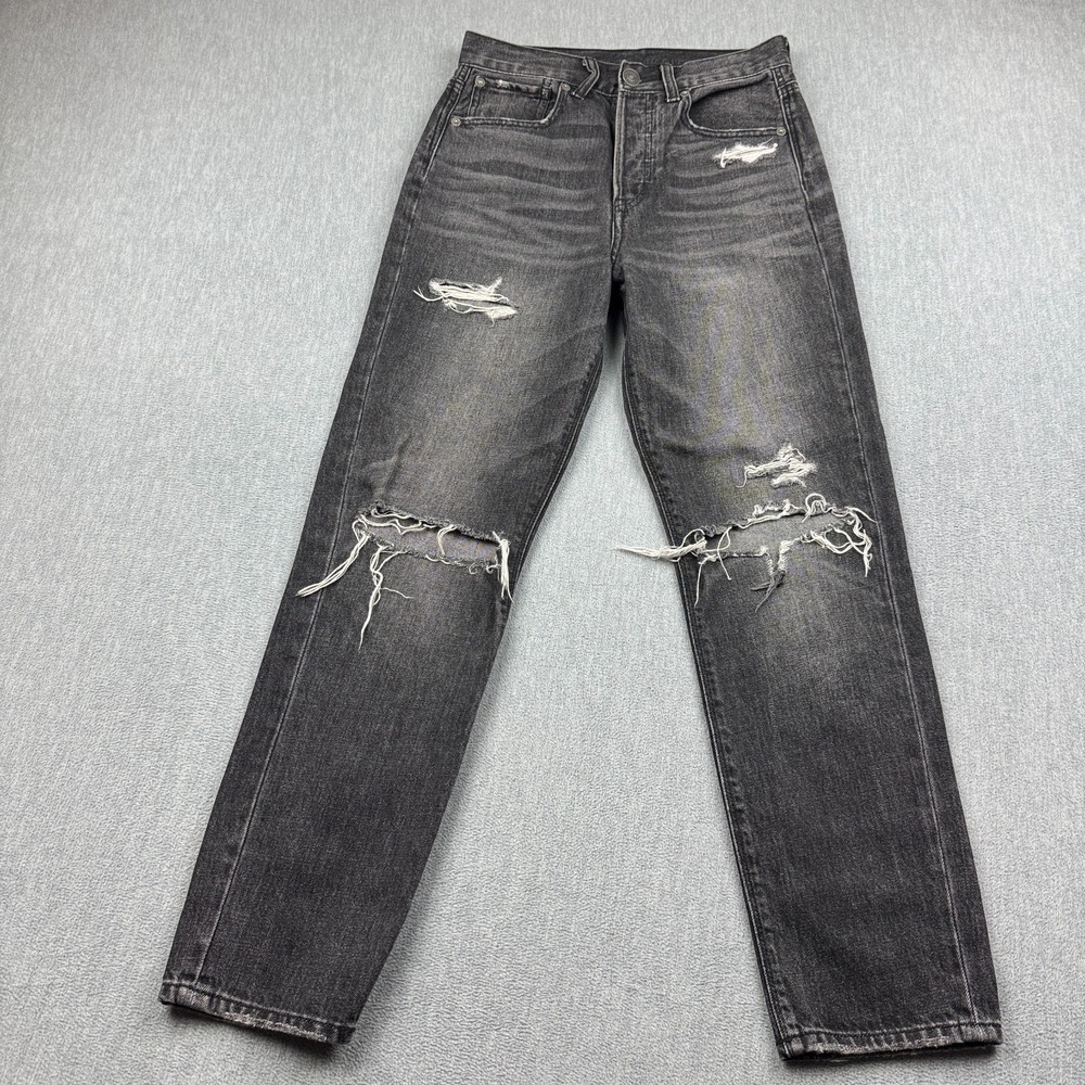 American Eagle Jeans Womens 0 28x27 Black 90s Boyfriend Distressed Hi Rise Denim